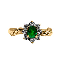 Cargar imagen en el visor de la galería, Anillo Marquesa Esmeralda y Diamantes en Oro Amarillo 18 k