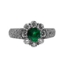 Cargar imagen en el visor de la galería, Anillo Flor Marquesa Adornada Esmeralda