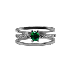 Cargar imagen en el visor de la galería, Tres Aros Central Adorno Esmeralda Oro blanco 18k