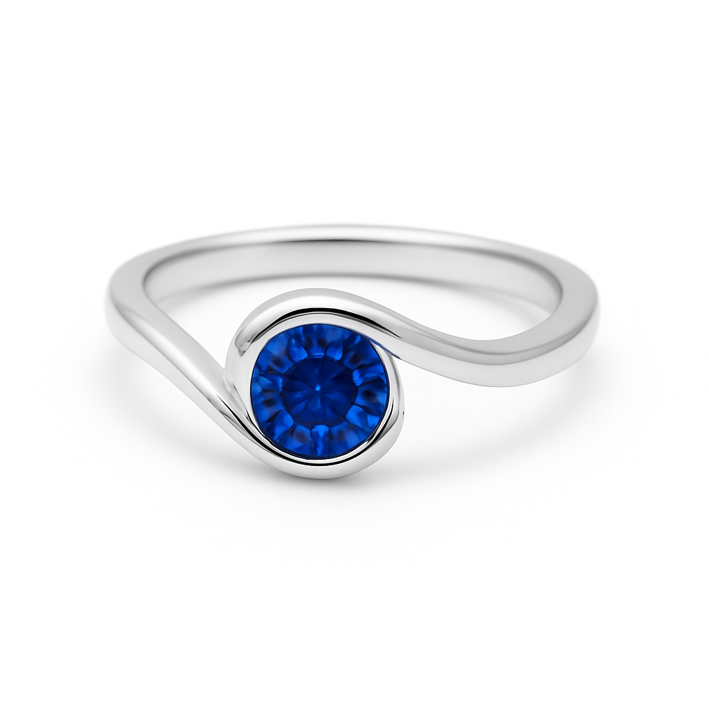 Anillo Solitario de Compromiso en Plata Hombros Cruzados