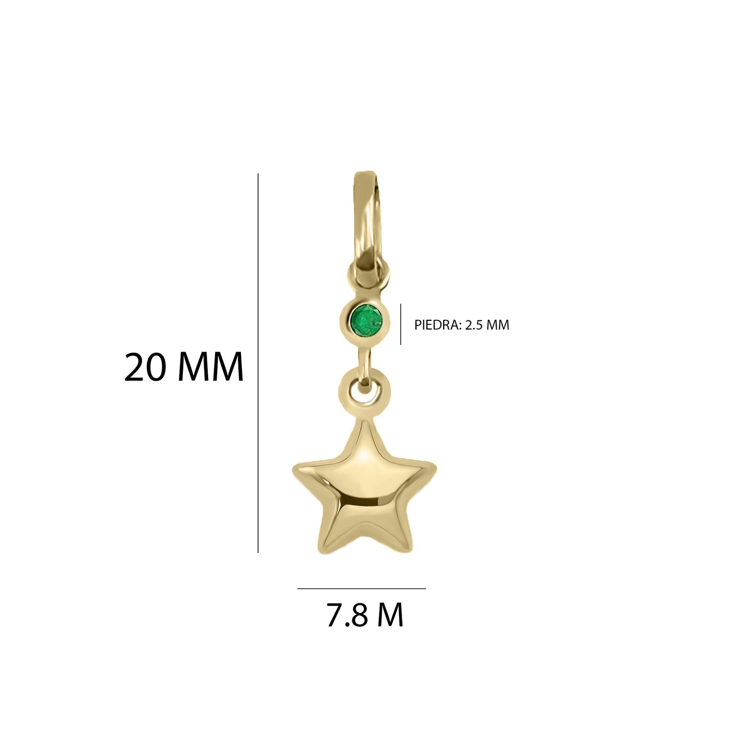 Dije De Estrella Con Esmeralda En Oro Amarillo 18k