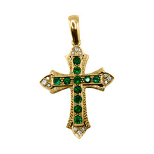 Cargar imagen en el visor de la galería, Oro Amarillo Cruz Española 18k con Esmeraldas y Diamantes
