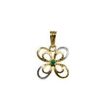 Cargar imagen en el visor de la galería, Dije Flor en Oro Amarillo y Blanco 18k con Esmeralda