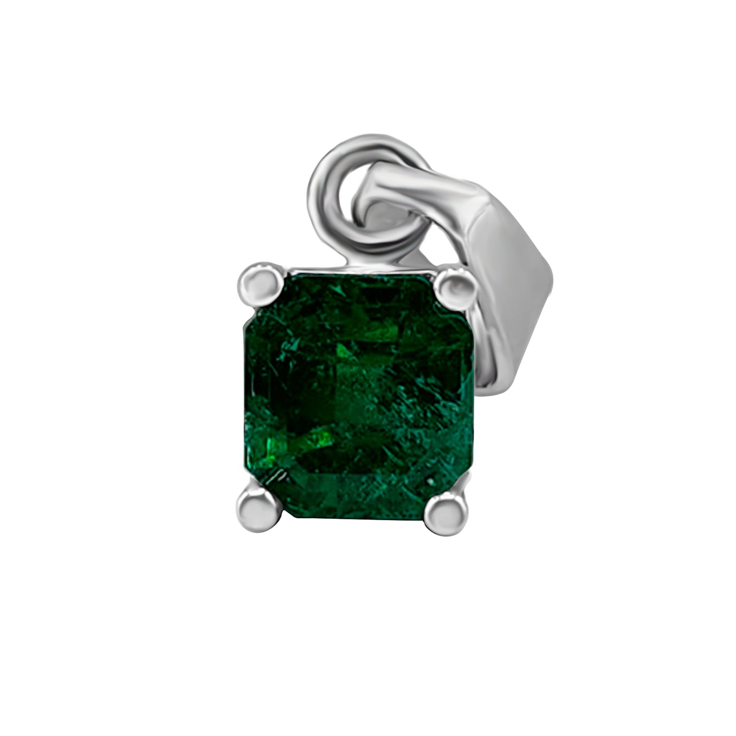 DIJE EN 4 UÑAS CLASICO ORO BLANCO 18K CON ESMERALDA