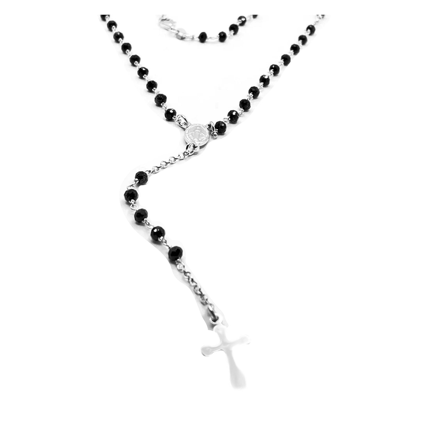 Rosario en Oro Blanco 18k con Onix