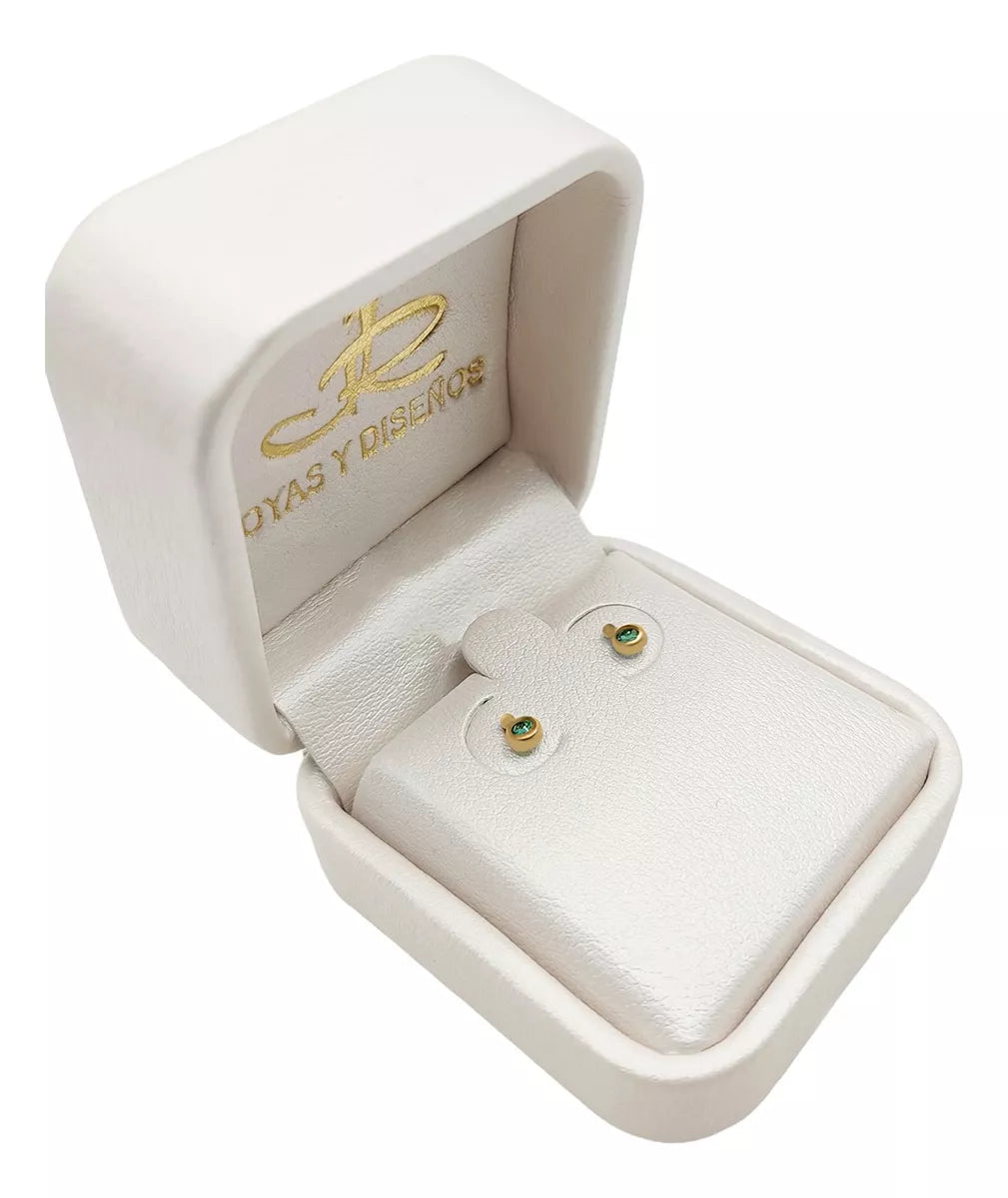 Topos De Bebe En Oro Amarillo 18k, Con Esmeralda