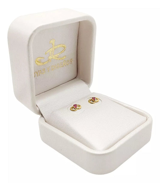 Topos De Circulos En Oro Amarillo 18k Con Rubi Para Mujer