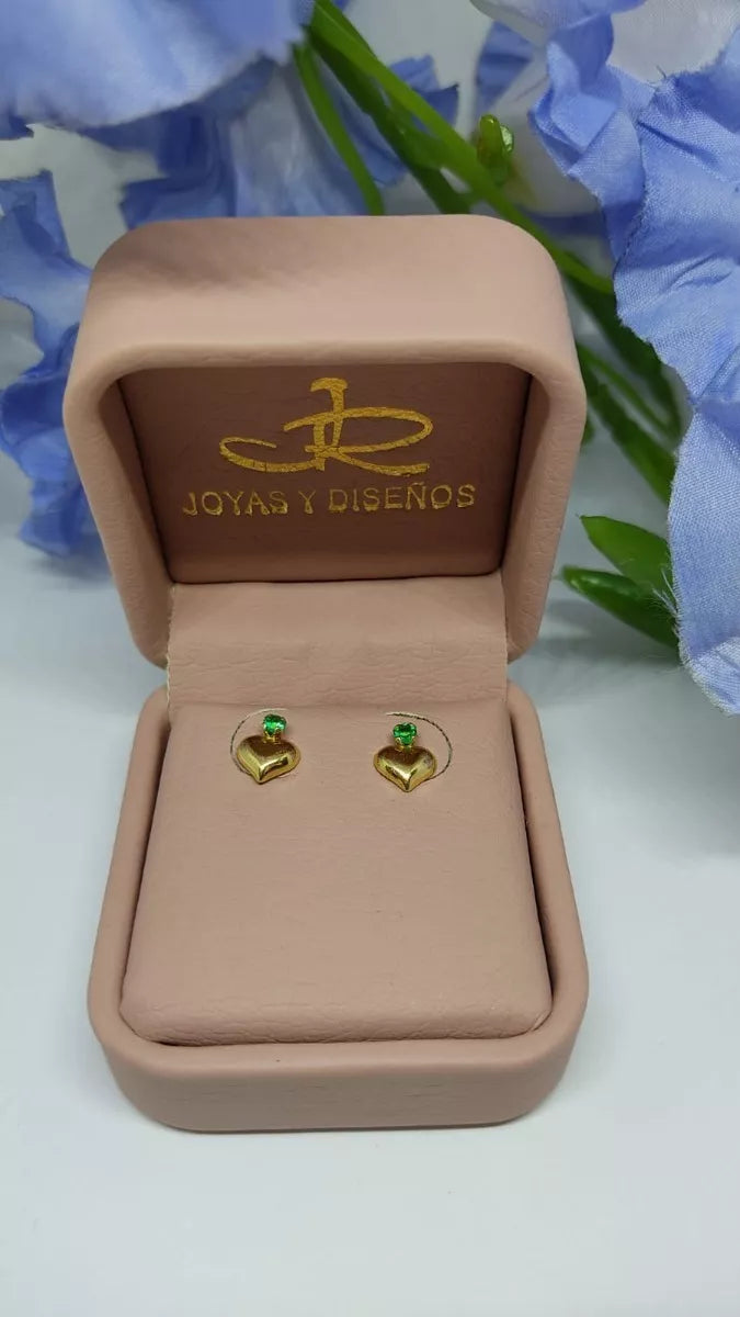 Topos De Corazón En Oro Amarillo 18k, Con Esmeralda