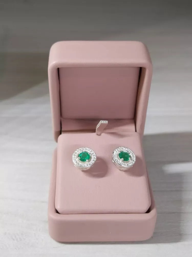 Aretes Topos En Plata Con Esmeralda Natural