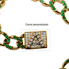 Cargar imagen en el visor de la galería, Pulsera Cubana De Esmeraldas y diamante En Oro Amarillo 18k