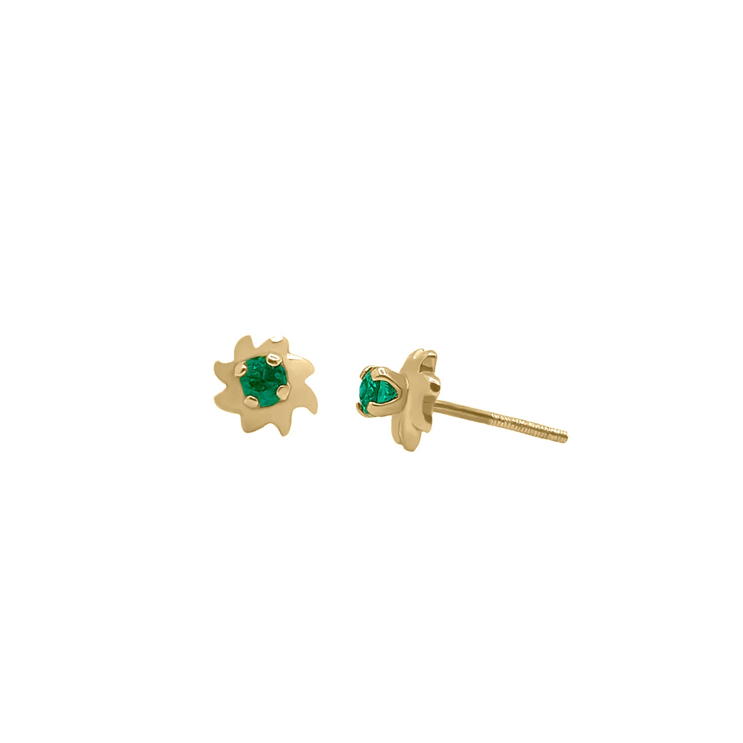 Topos De Sol En Oro Amarillo 18k, Con Esmeralda