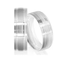 Cargar imagen en el visor de la galería, Argollas de Matrimonio en plata diseño surcos  Efecto Oro Blanco