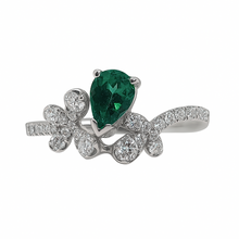 Cargar imagen en el visor de la galería, Anillo Flores y Lagrima Esmeralda