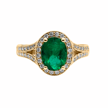 Cargar imagen en el visor de la galería, Anillo con Esmeralda Adornado en Diamantes en Oro Amarillo 18 k