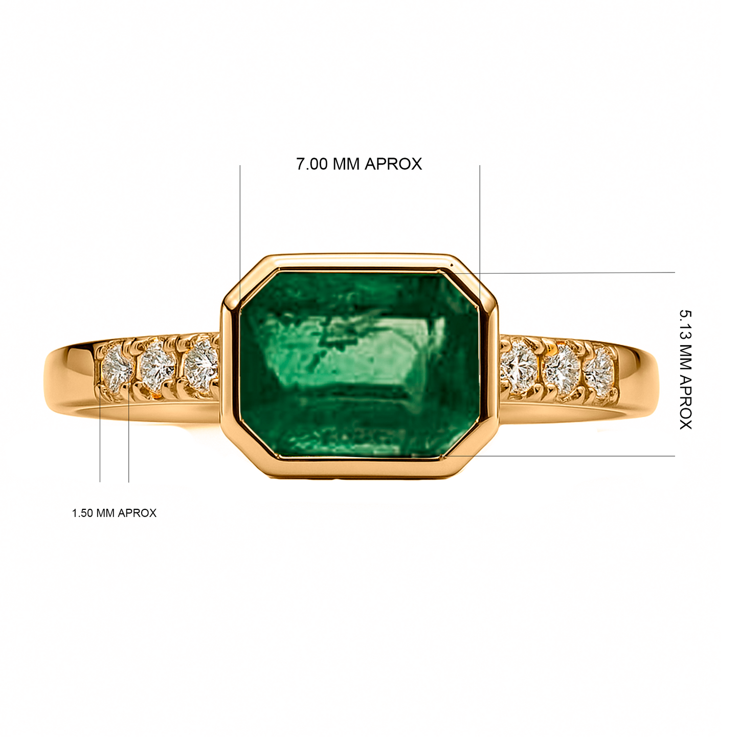 Anillo de Compromiso en Oro Amarillo 18k con Diamantes y Esmeralda al Bisel