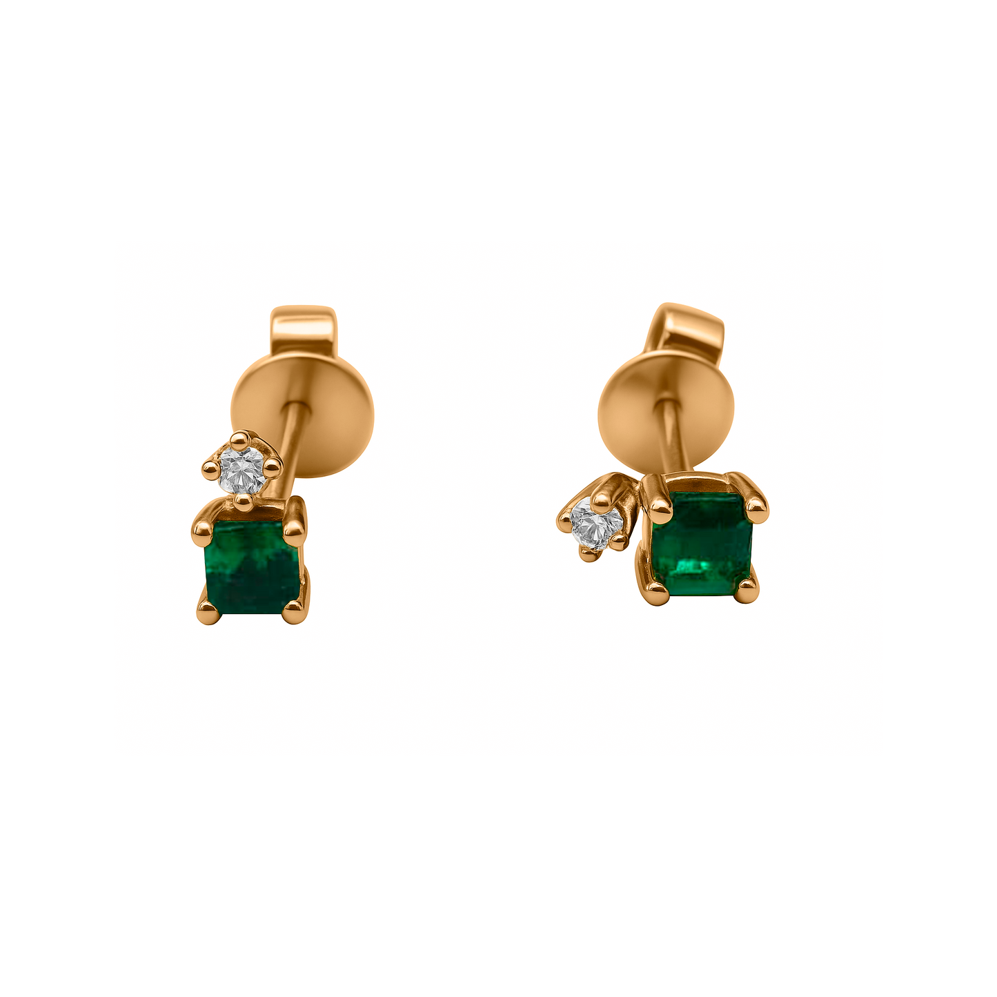 Topos de esmeralda con diamantes y oro amarillo 18k