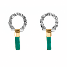 Cargar imagen en el visor de la galería, Aretes Con Canutillos En Esmeralda Con Diamantes En Oro Blanco 18k