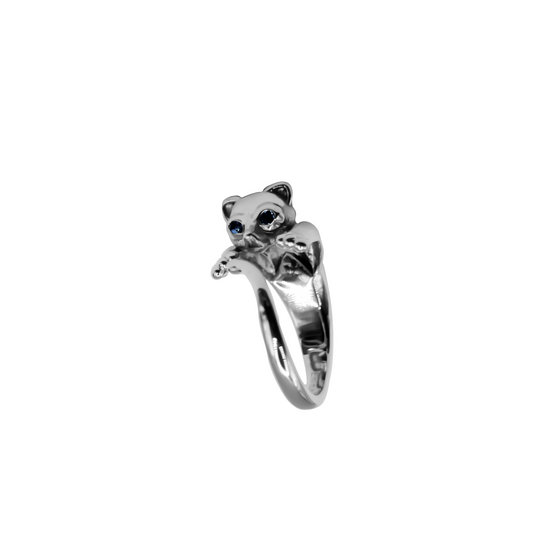 Anillo Estilo Gato en Oro 18k blanco con gemas