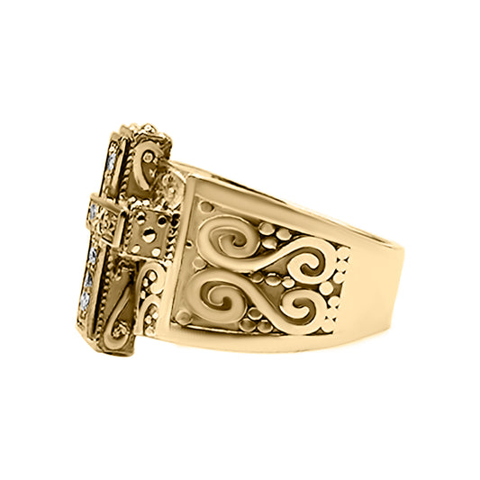Anillo en Oro 18k Cruz con Diamantes
