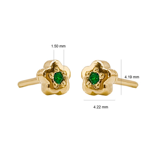 Aretes Flores De Oro Amarillo 18 K Con Esmeralda