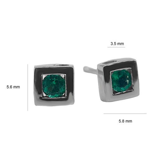 Topos En Oro Blanco 18k con esmeralda Al Bicel Cuadrado