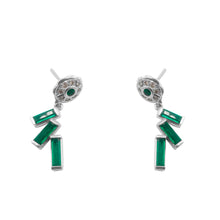 Cargar imagen en el visor de la galería, Aretes en Oro Blanco 18k con Esmeraldas y Diamantes
