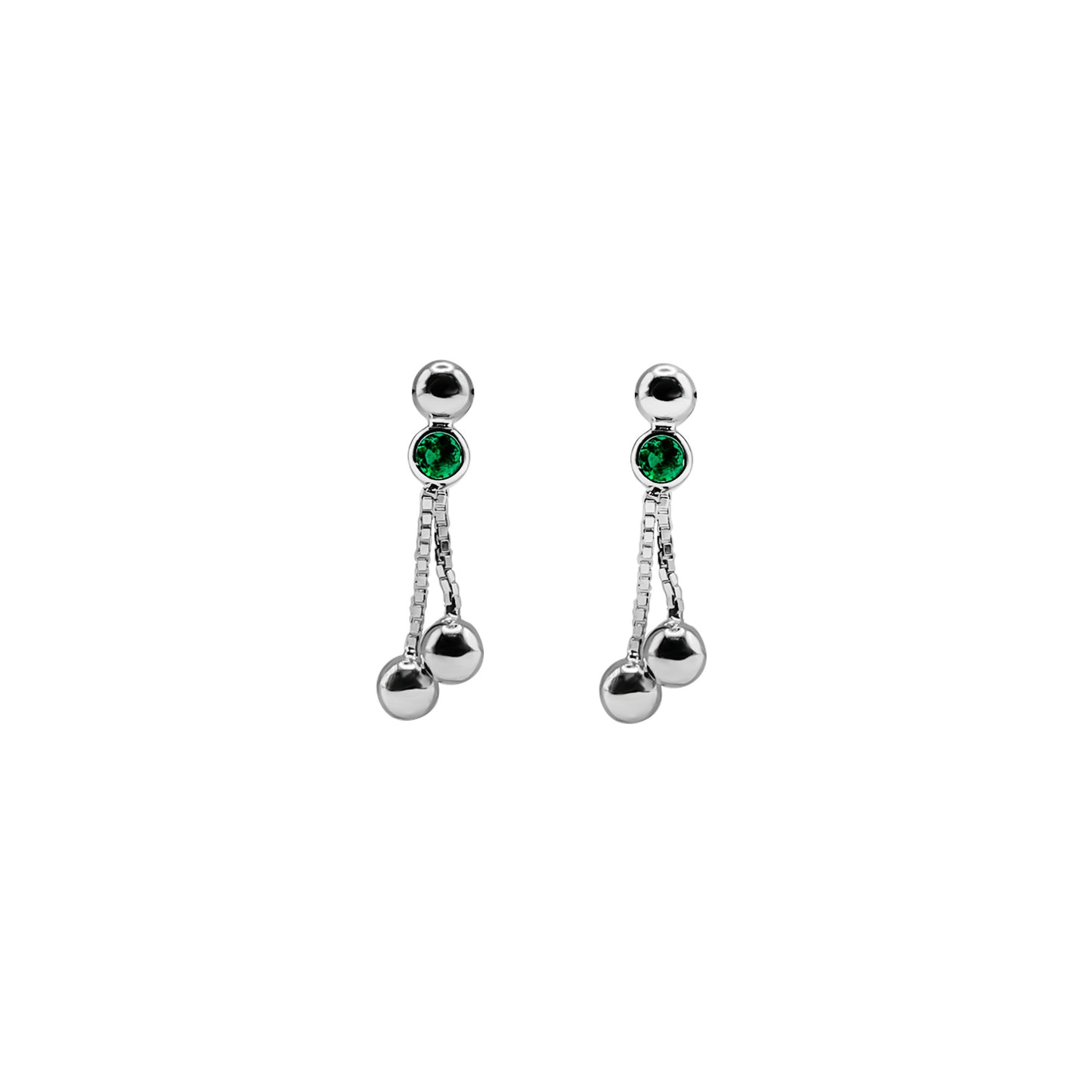 Topos Bambalinas en Oro Blanco 18k con Esmeralda