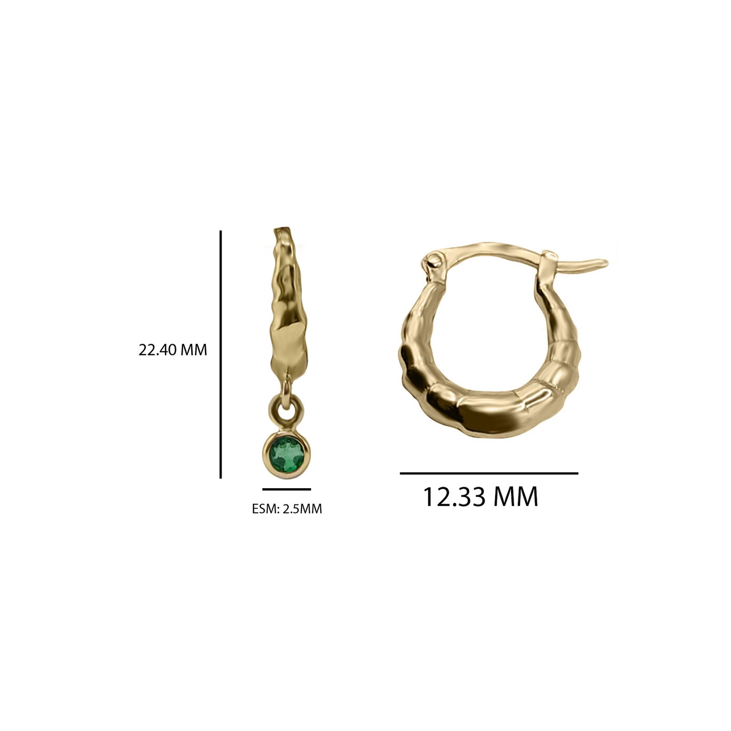 Candongas En Oro Amarillo 18k con Esmeralda