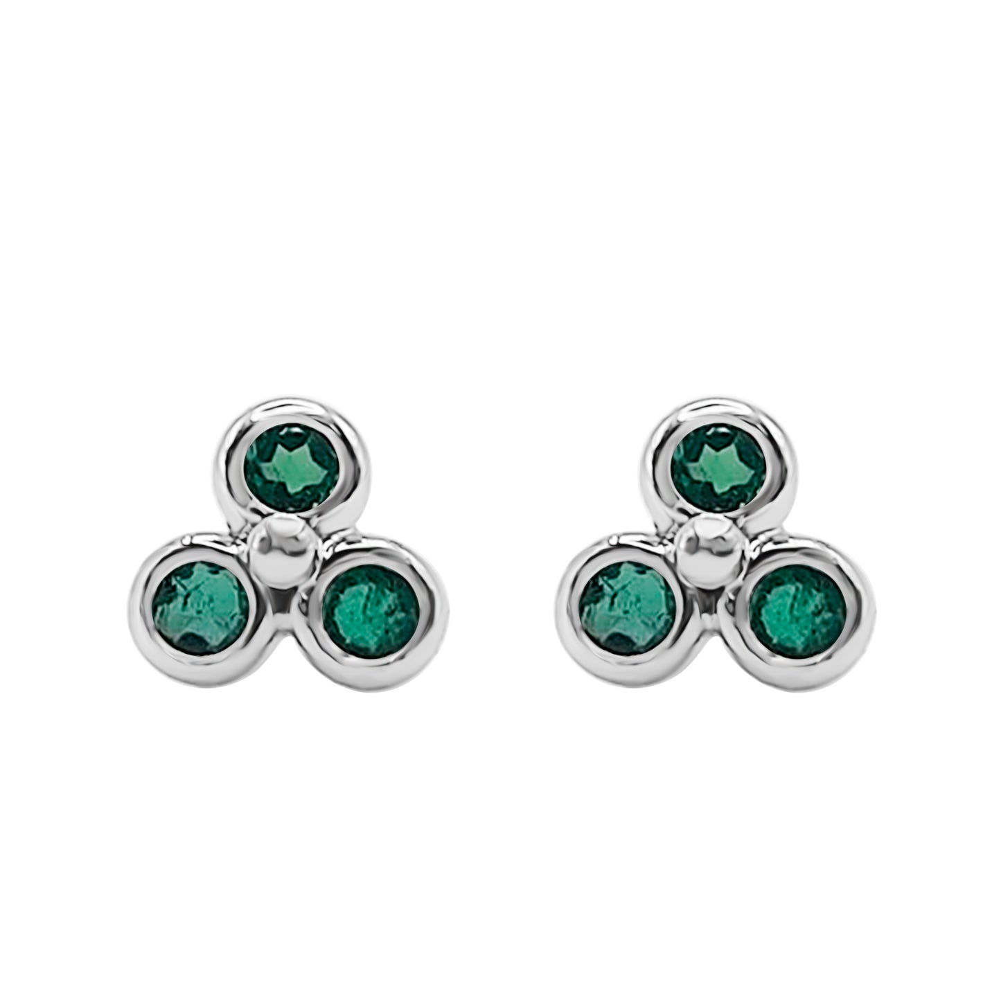 Topos Aretes Para Bebe, Oro Blanco Y Esmeralda Certifica