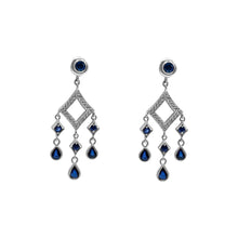 Cargar imagen en el visor de la galería, Aretes Bailarina Rombo Oro Blanco 18k Con Zafiros Y Diamantes