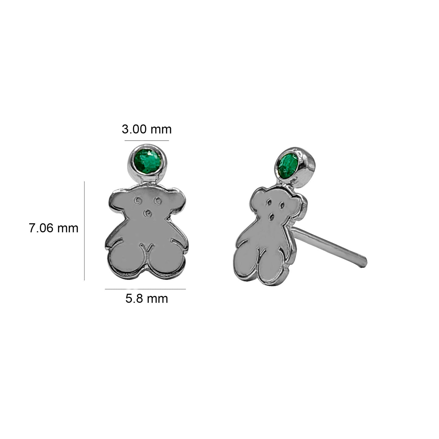 Topos De Oso Con Gema En Oro Blanco