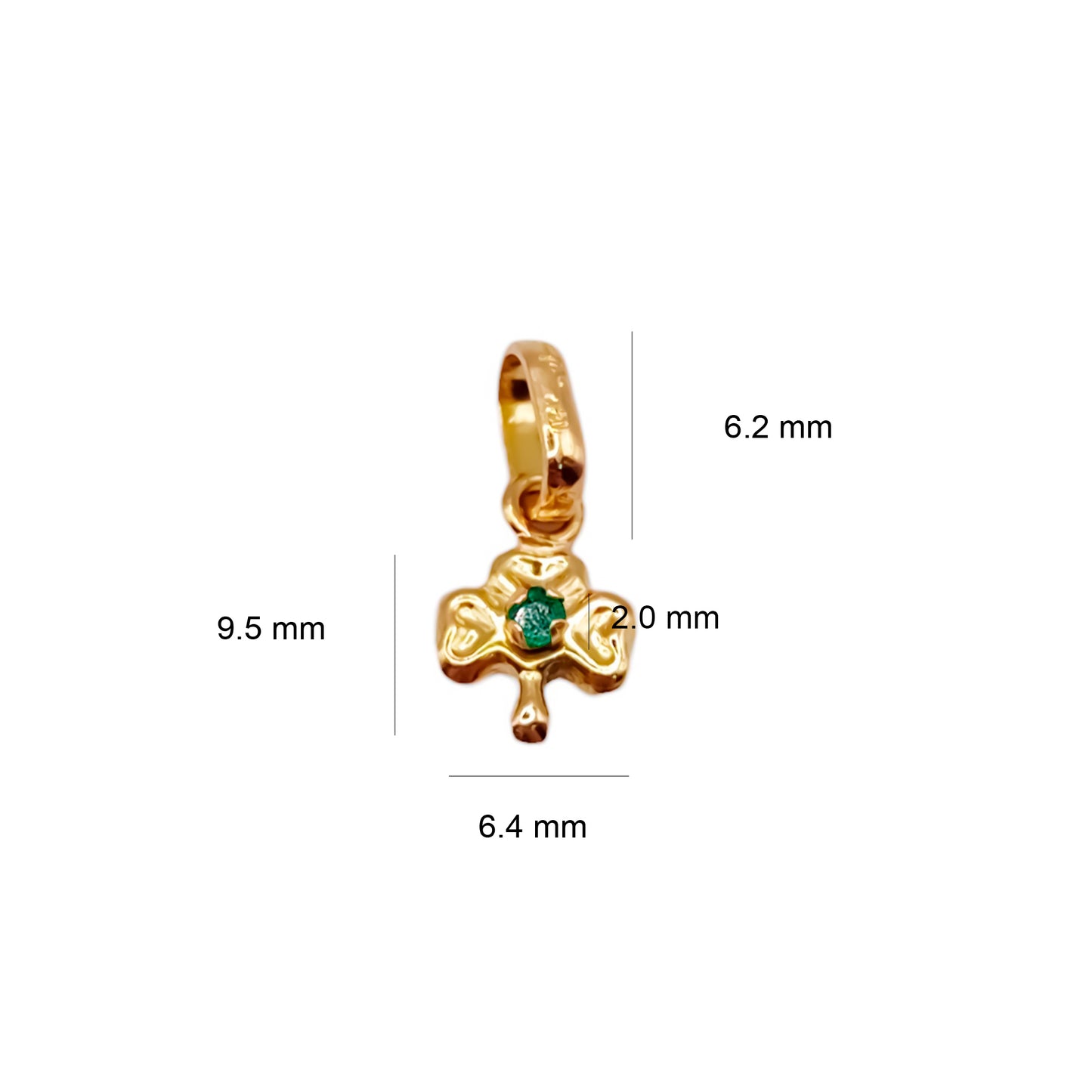 Dije trébol Oro Amarillo 18 k con Esmeralda