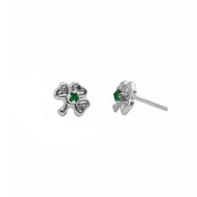 Cargar imagen en el visor de la galería, Topos De Trébol En Oro blanco 18k, Con Gema