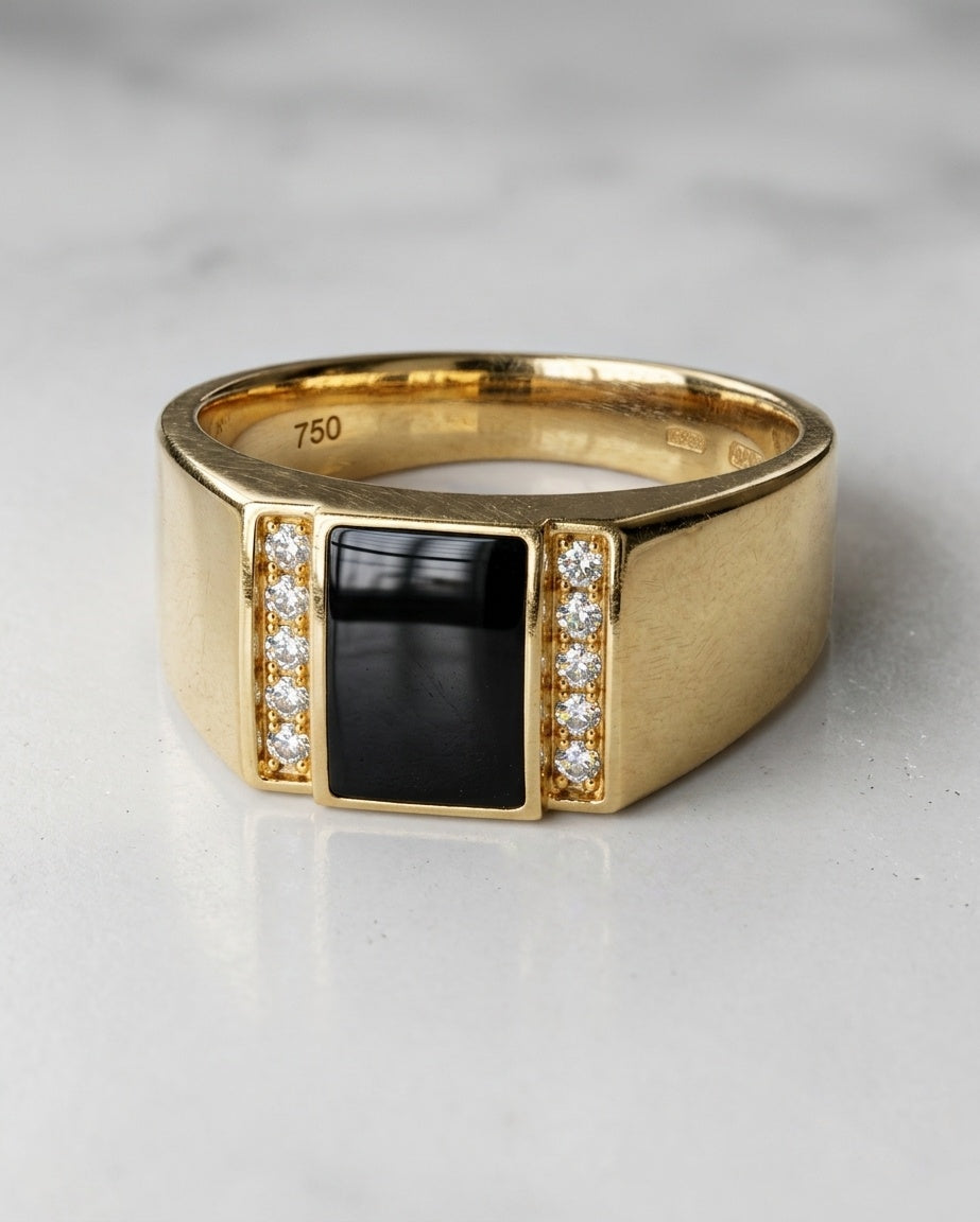 Anillo Ónix Oro 18k y Diamantes para Hombre | Alta Joyería