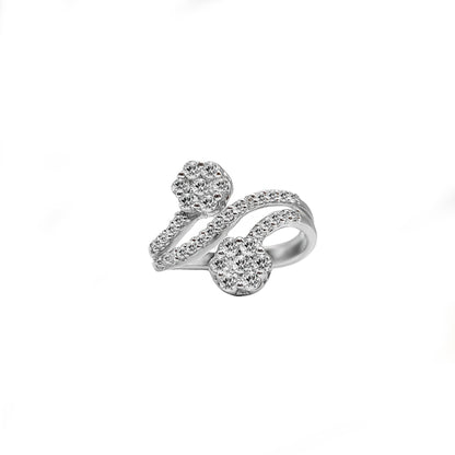 Anillo Curvo con Flores en Oro blanco y Diamantes