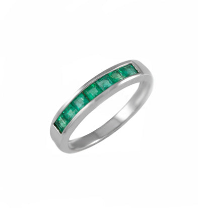 Anillo Oro Blanco Con Esmeralda 18k