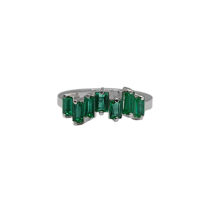 Anillo Crazy Band En Oro Blanco 18k Con Esmeralda