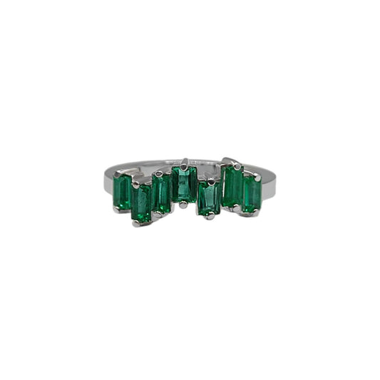 Anillo Crazy Band En Oro Blanco 18k Con Esmeralda