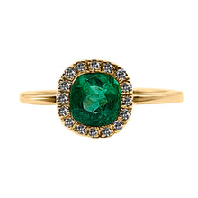 Cargar imagen en el visor de la galería, Anillo Cojín Esmeralda Halo Oro Amarillo
