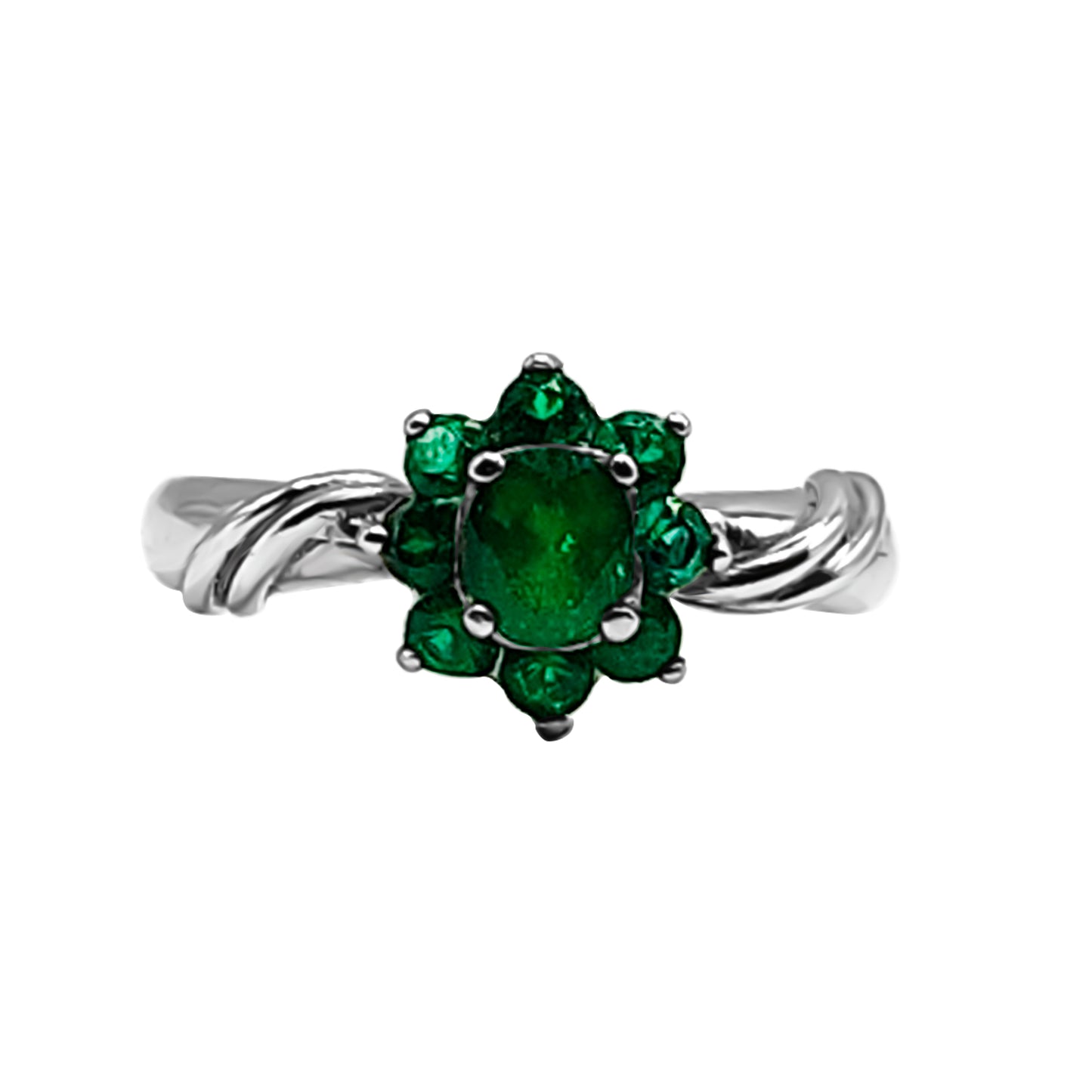 Anillo Flor Marquise esmeralda