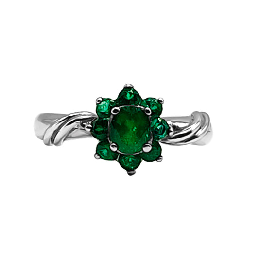 Anillo Flor Marquise esmeralda