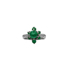 Cargar imagen en el visor de la galería, Anillo Flor en Esmeralda en Oro Blanco 18k
