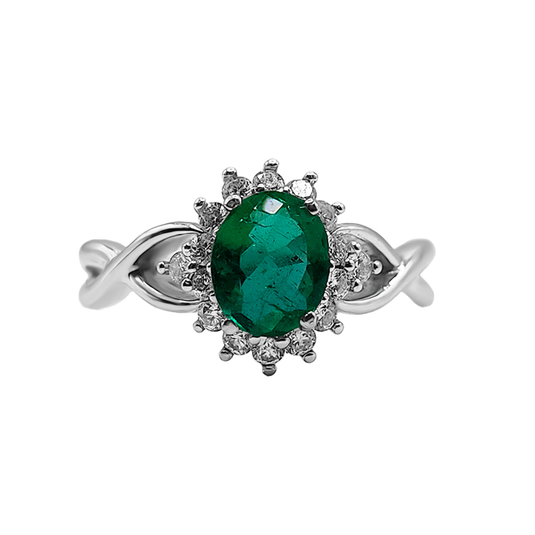 Anillo Ondas con Marquesa en Esmeralda con Oro Blanco 18 k