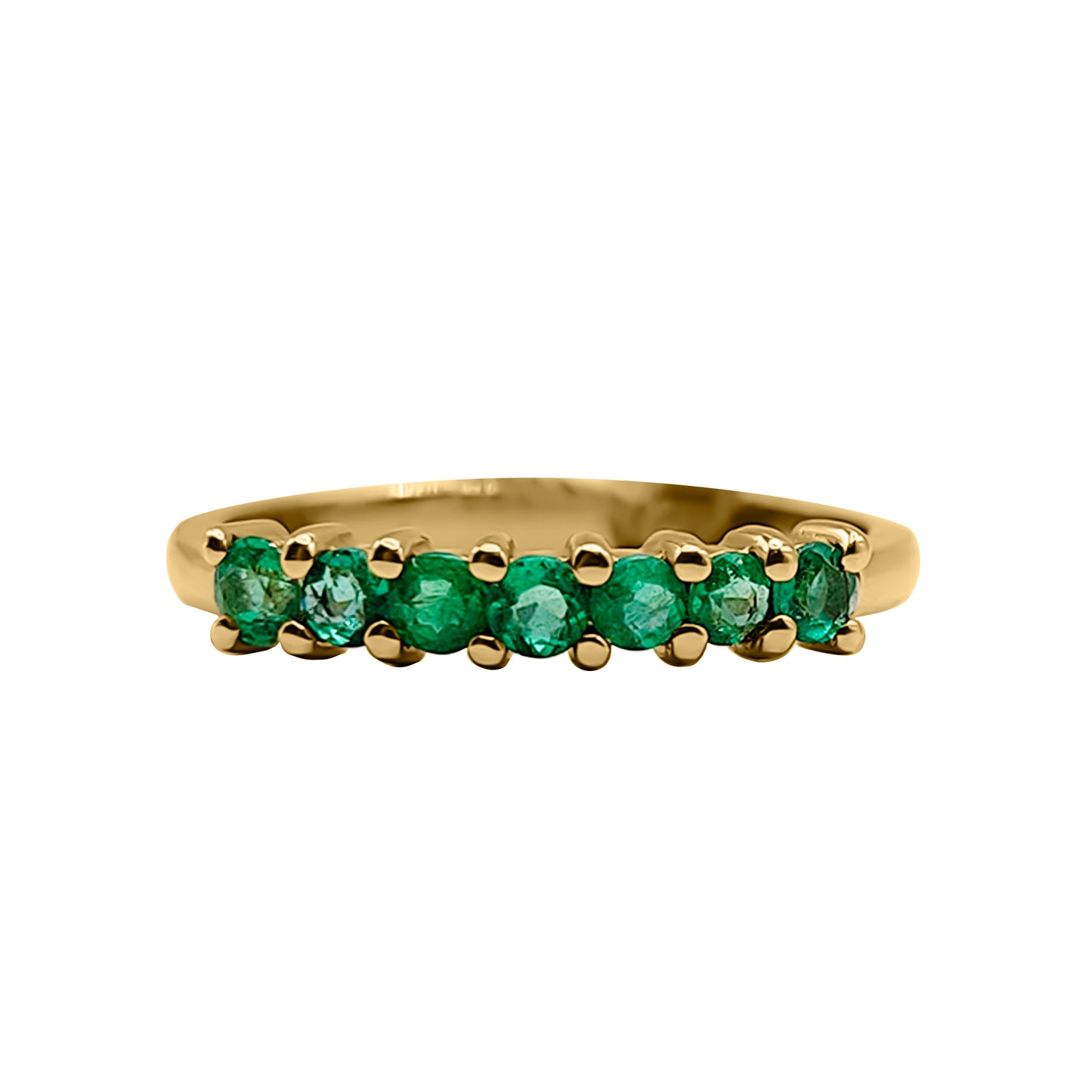 Anillo Cintillo 7 Esmeraldas  en Oro Amarillo 18k