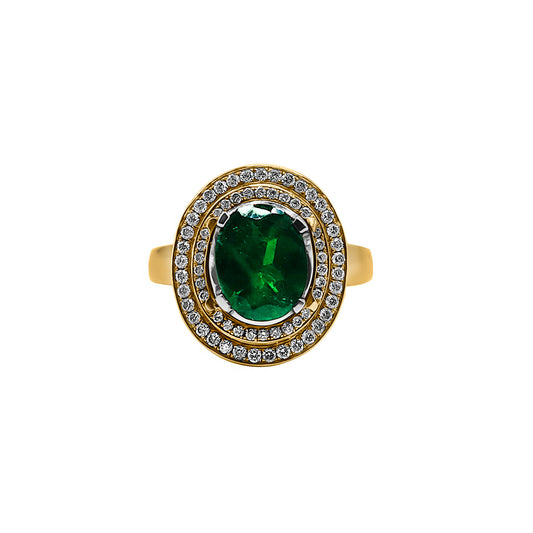 Anillo Marquesa Esmeralda con Diamantes en Oro Amarillo 18k