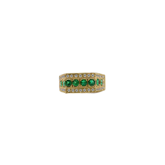 Anillo de Hombre en Oro Amarillo 18k con Esmeraldas y Diamantes