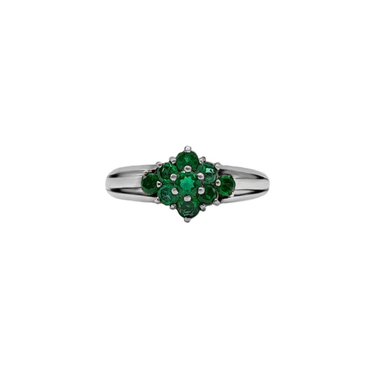 Flor de Esmeralda en Oro Blanco 18k