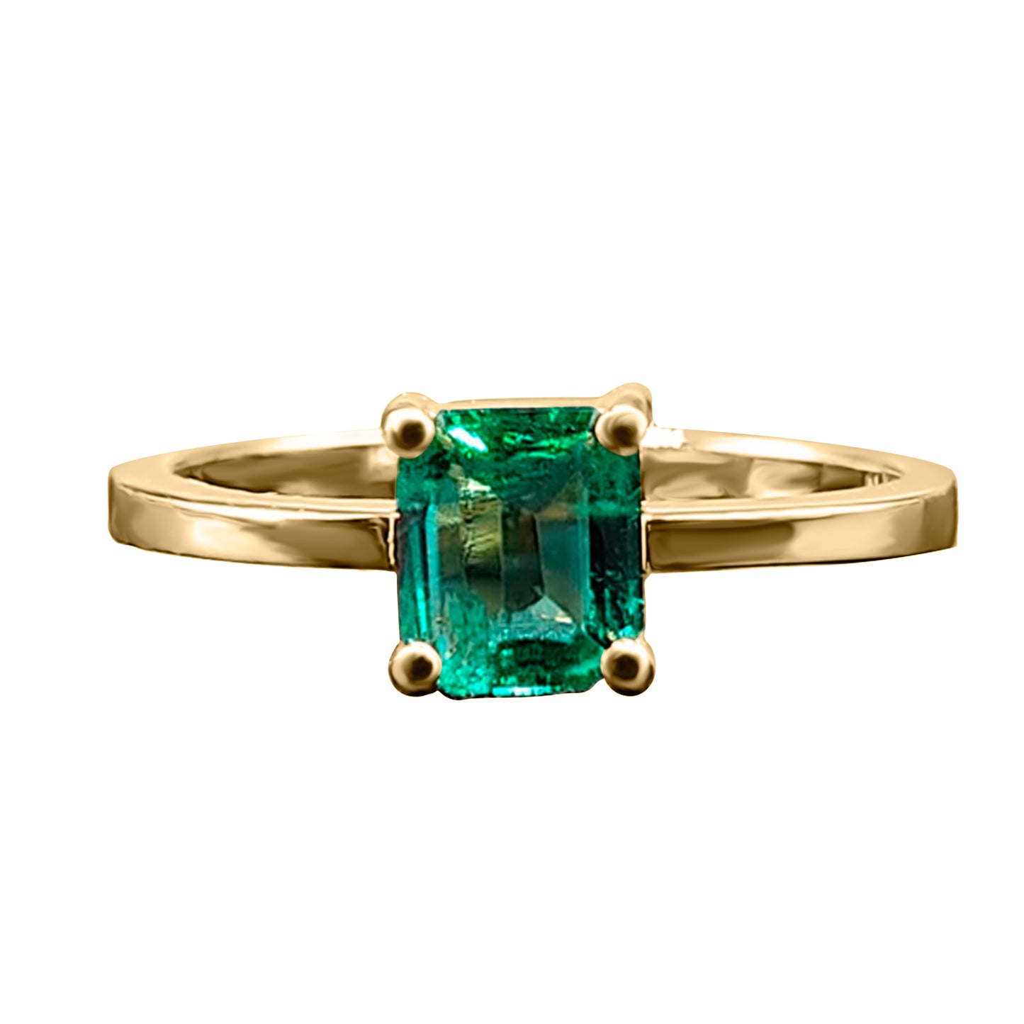 Anillo de Compromiso en Oro Amarillo 18k con Esmeralda solitaria