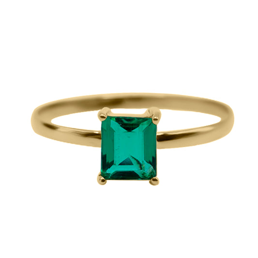 Anillo Solitario Ligero con Esmeralda en Oro Amarillo 18k en Uñas