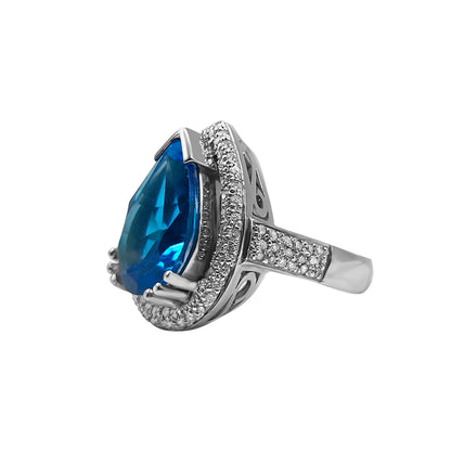 Topacio London Blue Adornado y diamantes en Oro Blanco 18k Anillo